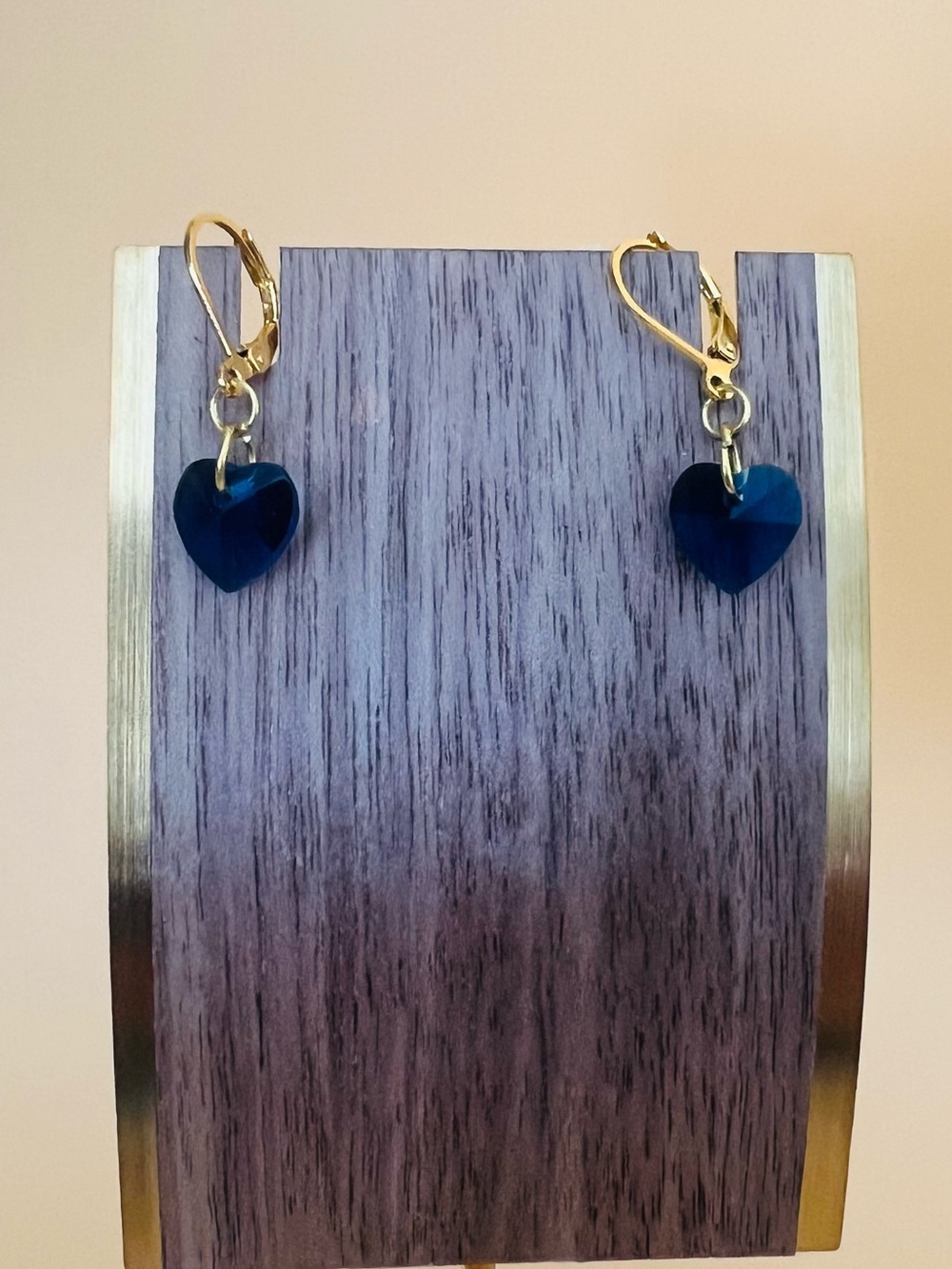 Blue Crystal heart earrings Gold plated